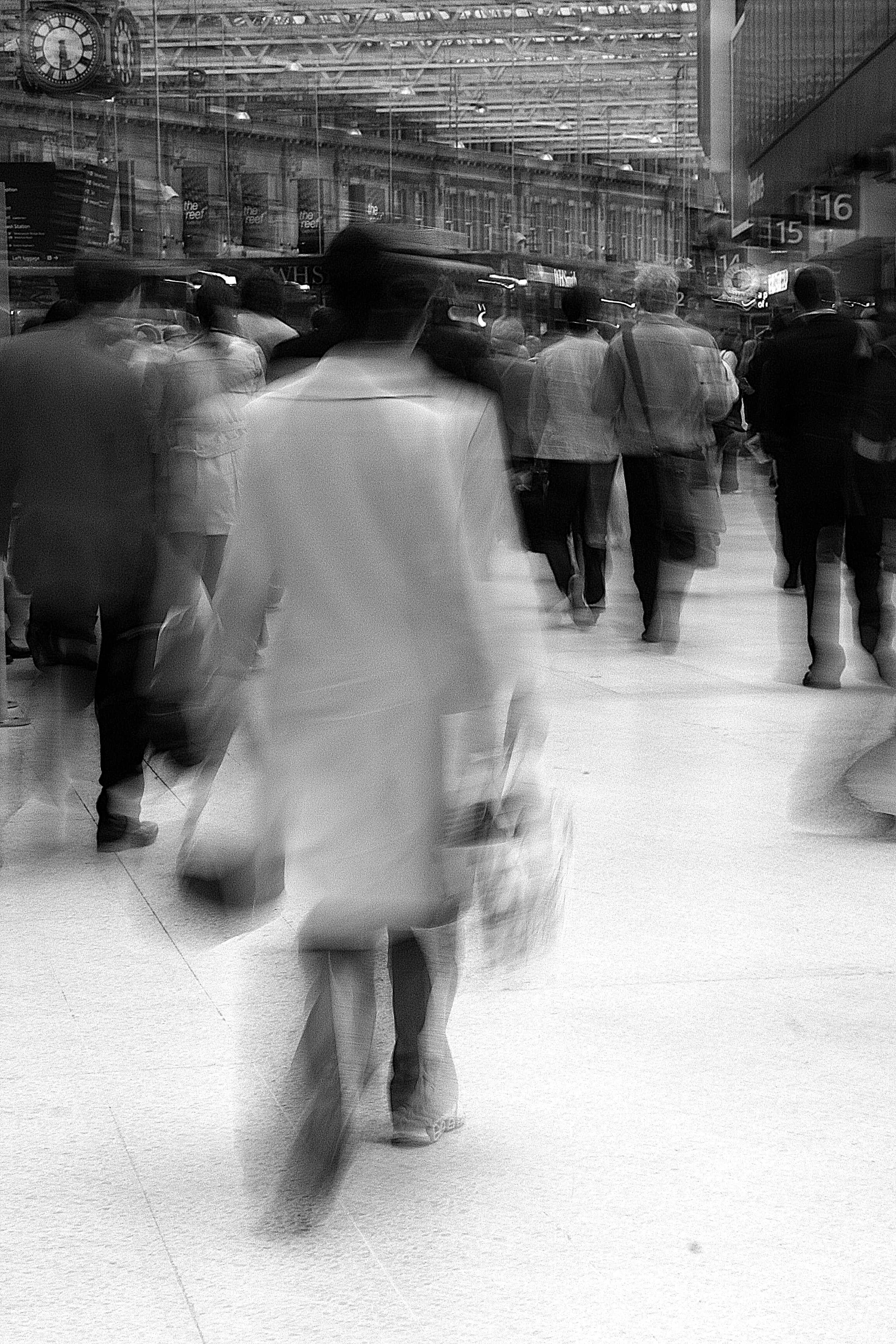 Busy city street with employees